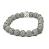 Lava hellgrau mit königlichem Mantra Om, Armband elastischer Naturstein, Kugel 8 mm / 16-17 cm, geboren aus den vier Elementen