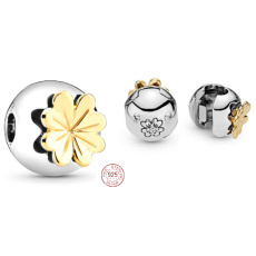 Charms Sterling Silber 925 Glänzendes vierblättriges Kleeblatt als Glücksbringer, Stopper, Clipbead für Armband natur