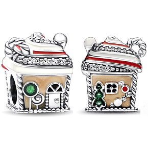 Charm Sterling Silber 925 Lebkuchenhaus, Perle für Armband Weihnachten