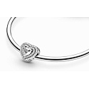Charme Sterling Silber 925 Glänzende Herzen, Perle am Armband, Liebe