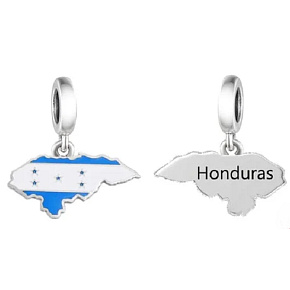 Charm Sterlingsilber 925 Honduras Flagge - schwingende Karte, Anhänger für Armband Reisen