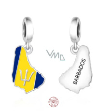 Charm Sterlingové stříbro 925 Barbados vlajka - houpající se mapa, přívěsek na náramek cestování Charm Sterlingové stříbro 925 Barbados vlajka - houpající se mapa, přívěsek na náramek cestování