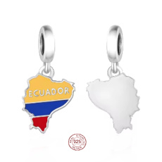 Charm Sterlingové stříbro 925 Ekvádor vlajka - houpající se mapa, přívěsek na náramek cestování