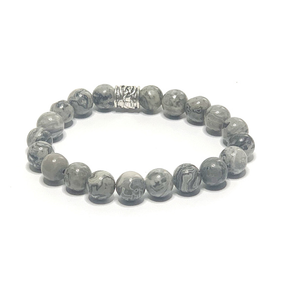 Marmorgrau Armband elastischer Naturstein, Kugel 8 mm / 16 - 17 cm