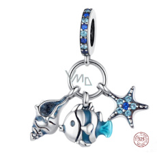 Charm Sterlingsilber 925 Fisch, Muschel, Seestern 3-in-1, Anhänger für Armband Meer Charm Sterlingsilber 925 Fisch, Muschel, Seestern 3-in-1, Anhänger für Armband Meer