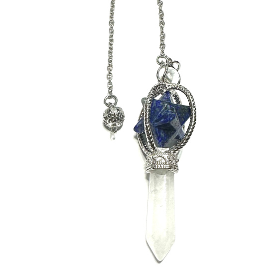 Lapis Lazuli Merkaba Pendel + klarer Quarz, Natursteinanhänger, Stein der Transformation