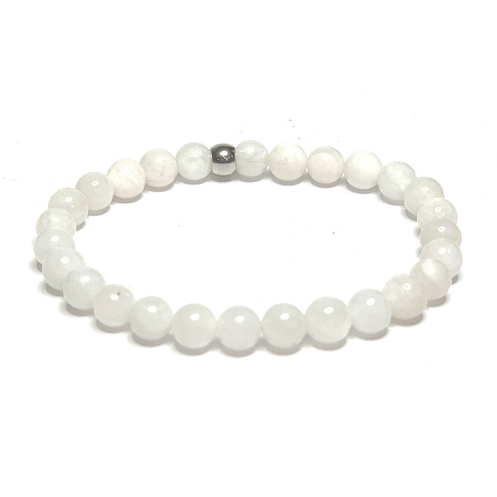 Mondstein weiß Armband elastisch Naturstein, Kugel 6 mm / 16-17 cm, Stein des Schicksals