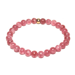Rosenquarz / Erdbeerquarz Armband elastisch Naturstein, Kugel 6 mm / 16 - 17 cm, AAA Qualität, der vollkommenste Heiler
