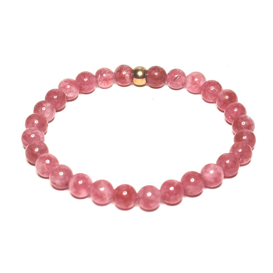 Rosenquarz / Erdbeerquarz Armband elastisch Naturstein, Kugel 6 mm / 16 - 17 cm, AAA Qualität, der vollkommenste Heiler