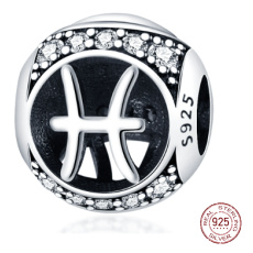 Fische, Sternzeichen, Silber + Zirkonia-Armbandanhänger, Kugel 9 mm 1 Stück Fische, Sternzeichen, Silber + Zirkonia-Armbandanhänger, Kugel 9 mm 1 Stück