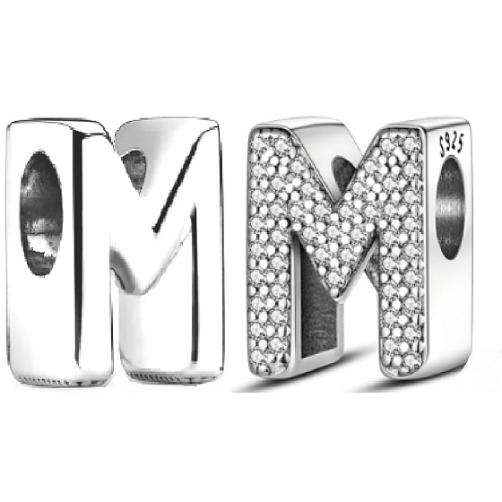 Sterling Silber 925 Alphabet Buchstabe M, Perle für Armband