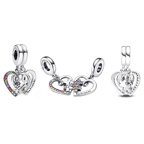 Charms Sterling Silber 925 Freundschaft teilbarer Anhänger Puzzle 2in1, Liebe