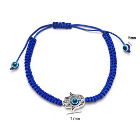 Blaues Auge Seil Armband gewebt dunkelblau, hamsa 17 mm
