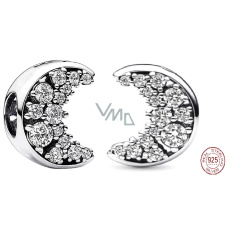 Charme Sterling Silber 925 Sonne und Halbmond mit klarem Zirkonia, Perle für Armband Universum Charme Sterling Silber 925 Sonne und Halbmond mit klarem Zirkonia, Perle für Armband Universum