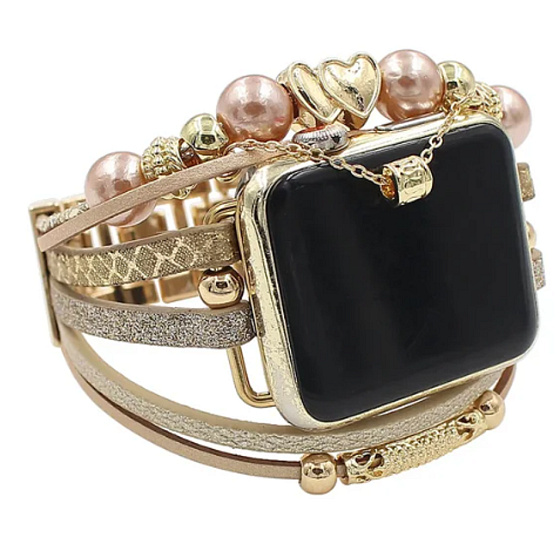 Apple Watch Armband Handmade Gold mit Herzen, Größe 38/40/41 mm