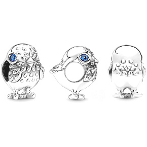 Sterling Silber 925 Vogel mit blauem Zirkonia, Perle auf Armband Tier