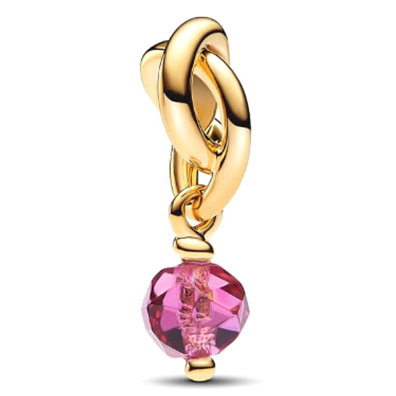 Charm Sterling Silber 925 Geflochtener facettierter Ewigkeitskreis rosa, Anhänger für Armband Symbol Oktober