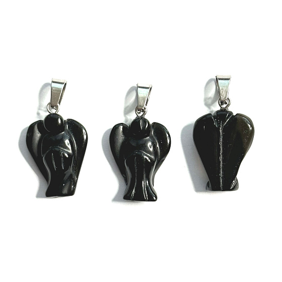 Schwarzer Achat Engel Anhänger Naturstein handgeschliffen 2-2,2cm, Ruhe-Schutz-Kraft-Harmonie