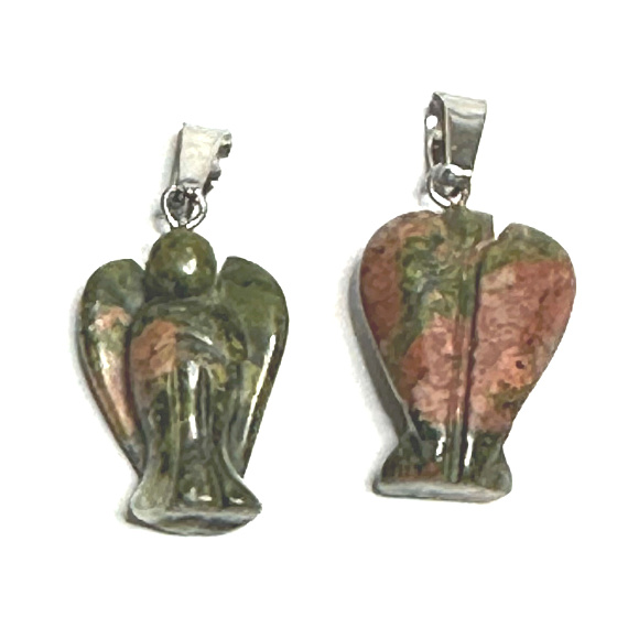 Unakit Engel Schutzengel Anhänger Naturstein handgeschliffen 2 - 2,2 cm, Stein des persönlichen Wachstums und der Visionen