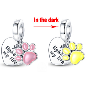 Charm Sterling Silber 925 Luminous - Katze, Hund, Bärentatze, 2in1 Haustier-Armband-Anhänger