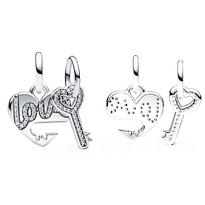 Charms Sterling Silber 925 Teilbarer Herz- und Schlüsselanhänger 2in1, Liebesarmbandanhänger Charms Sterling Silber 925 Teilbarer Herz- und Schlüsselanhänger 2in1, Liebesarmbandanhänger