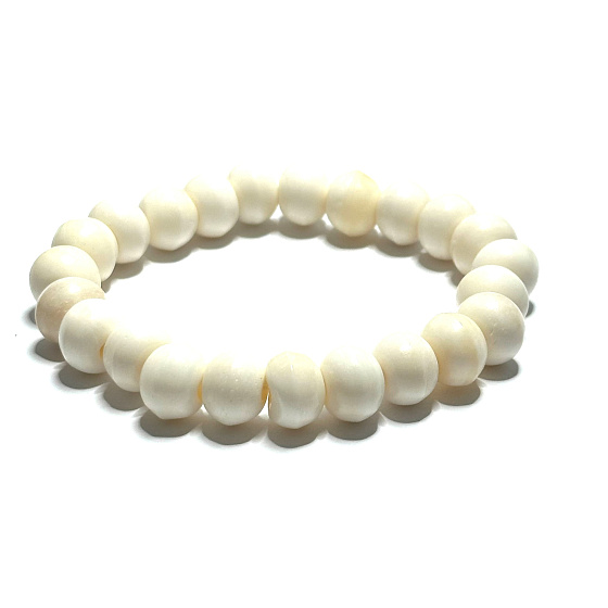 Knochen von Yak weiß Tibetisches Armband elastisch Naturstein, Kugel 10 mm / 16 - 17cm, Schutzgegenstand, Amulett