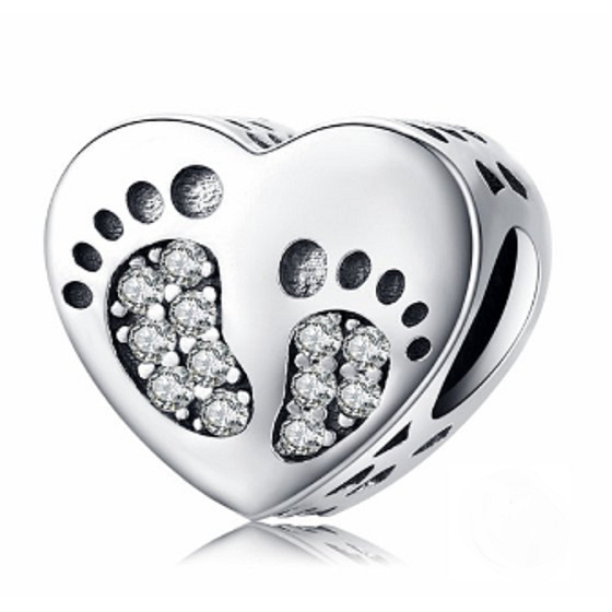 Charme Sterling Silber 925 Herz Fußabdruck Perle auf Armband Familie