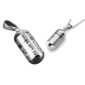 Urnen-Gedenkanhänger, Om Man iMantra buddhistisch wasserdicht, Edelstahl 28 x 13 mm + Kette