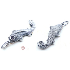 Charm Sterling Silber 925 Japanischer Koi Karpfen, Karabinerverschluss Tierarmband-Anhänger