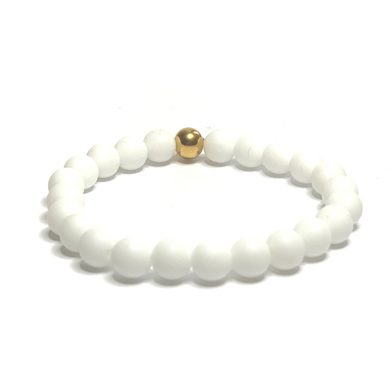 Achat weiß mattes Armband elastischer Naturstein, Perle 8 mm / 16-17cm, sorgt für Ruhe und Gelassenheit
