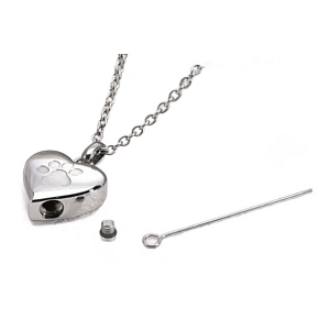 Pamětní, pietní urnový přívěsek, Srdce lesklé stříbrné, voděodolné, nerezová ocel 19 x 29 mm + řetízek 50 cm