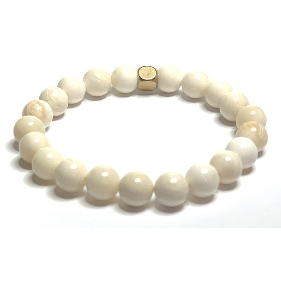 Elfenbeinfarbenes elastisches Armband aus natürlichem Elfenbein, Kugel 8 mm / 16 - 17 cm