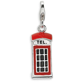Sterling Silber 925 London Telefon Rot Telefonzelle 3D, Reise Anhänger Armband