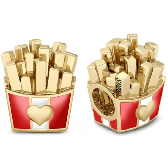 Charme Sterling Silber 925 Pommes frites, Perle am Armband, Lebensmittel