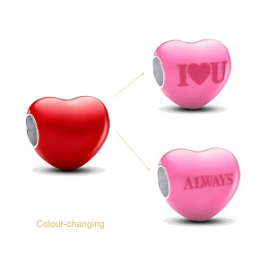 Charms Sterling Silber 925 Thermo - Herz Farbwechsel und Inschrift, Perle am Armband Liebe