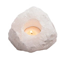 Rosenquarz-Kerzenleuchter roher Naturstein 110 x 110 x 60 mm 1 Stück, Stein der Liebe