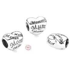 Sterling Silber 925 Herz Mama - Symbol der Mutterschaft und Familie Liebe, Perle für Armband Familie