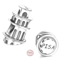 Sterling Silber 925 Italien Pisa - Schiefer Turm, Reisearmband Perle