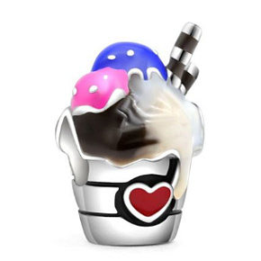 Sterling Silber 925 Eiscremebecher, Perle für Armband, Essen und Trinken