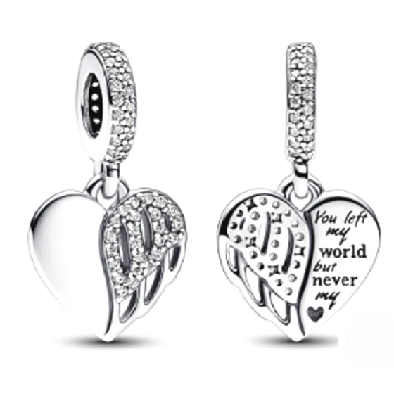 Charm Sterlingsilber 925 Herz und Engel, Du hast meine Welt verlassen.. 2-in-1 Anhänger für Armband, Familie