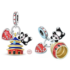 Charm Čína, chrám Nebes, panda a harmonie světa, 3v1 přívěsek na náramek cestování