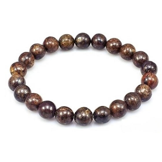 Bronzit-Armband elastischer Naturstein, Kugel 8 mm / 16 - 17 cm, hochschützender Stein
