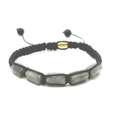 Labradorit-Armband Naturstein, handgestrickt, größenverstellbar, Steintransformation