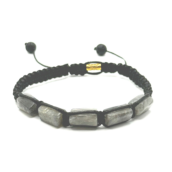 Labradorit-Armband Naturstein, handgestrickt, größenverstellbar, Steintransformation