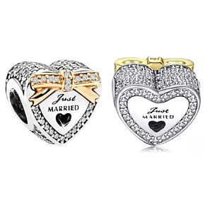 Charme Sterling Silber 925 Newlyweds Herz Perle auf Liebe Armband