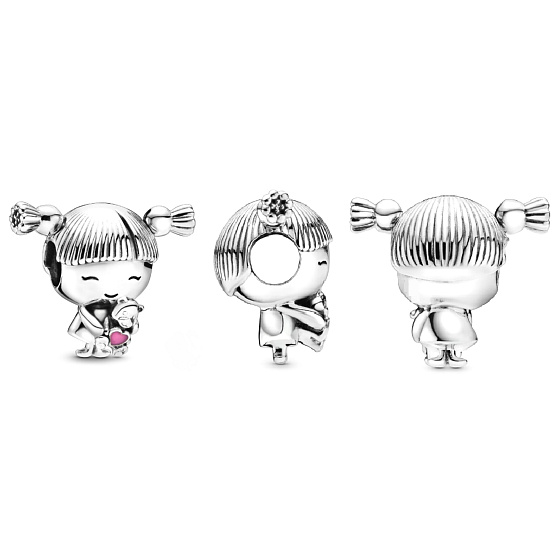 Charme Sterling Silber 925 Kleines Mädchen mit Zöpfen, Perle für Armband, Familie