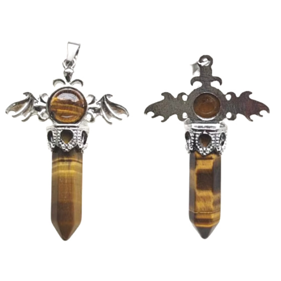 Tigerauge-Kreuz aus Legierung und Naturstein 5,3 x 3,7 x 12 mm, Stein der Sonne und Erde, bringt Glück und Wohlstand