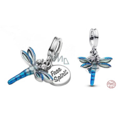 Charm Sterlingové stříbro 925 Vážka modrá 2v1 Svobodný duch, přívěsek na náramek zvíře Charm Sterlingové stříbro 925 Vážka modrá 2v1 Svobodný duch, přívěsek na náramek zvíře