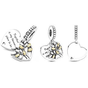 Charme Sterling Silber 925 Herz und Baum des Lebens 2in1, Anhänger am Armband Familie