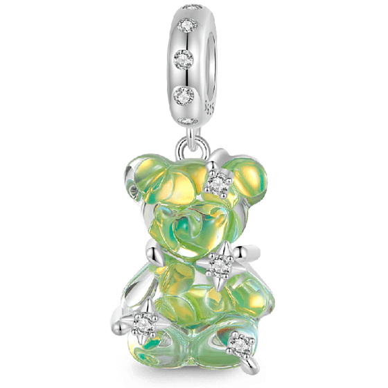Charm Sterlingsilber 925 Bär grüner fantastischer Traum, Anhänger für Armband Tier